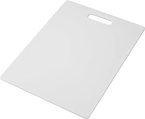 Farberware Large Cutting Board, Dishwasher- Safe Plastic Chopping Board for Kitchen with Easy Grip Handle, 11-inch by 14-inch, White