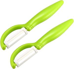 uxcell Multi-Peel Straight Peeler Easy Grip Handles Ceramic Cutter for Kitchen Vegetable, Green, 2Pcs