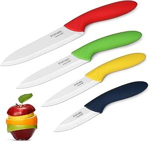 Ceramic Knife Set, 4 Piece Ultra -Sharp Professional Kitchen Chef Knives with Sheath Covers, Used for Cooking Vegetable Fruit and Bread