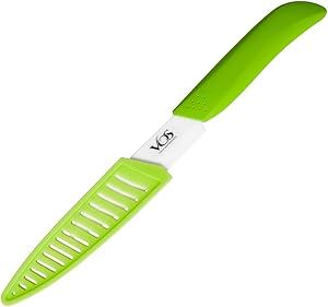 Vos Ceramic Paring Knife - Ceramic Knife 4 Inch Zirconia Blade With Sheath Cover - Handle Fruit and Vegetables Kitchen Knife (Green)