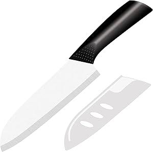 Ceramic Knife Santoku Knife Meats Fruits Vegetables Knife - Sharp Ceramic Kitchen Knife with Sheath Cover - 7 Inch Black