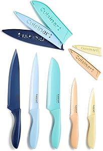 Cuisinart C55-10PCERM Ceramic Coated Knife Set with Blade Guard Sheaths (10- Piece Set) in Dark Pastels