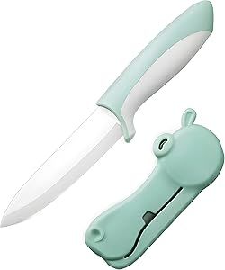 DESIAR Ceramic paring knife 4 inch super sharp ceramic fruit knife, hippo shaped kitchen knife with safety jacket (Green)