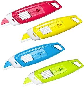 XW Ceramic Safety Box Cutter, Handy Pocket Knife, Mini Magnetic Carton and Package Opener with Safety Lock, 4-pack