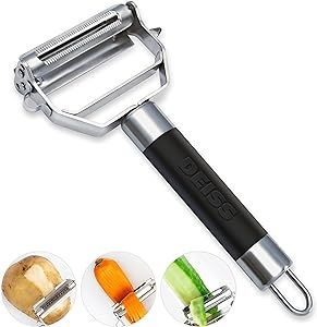 Deiss PRO Dual Julienne Peeler & Vegetable Peeler - Non-slip Handle - Apple Peeler & Potato Peeler, Orange Peeler, Zoodles Maker - Y Peeler, Veggie Peeler for Making Delicious Veggie Noodles