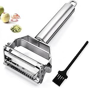 Julienne Peeler Vegetable Peeler Dual Blade Stainless Steel Cutter Slicer with Cleaning Brush for Carrot, Cucumber, Fruit, Multifunctional Peeler for Kitchen